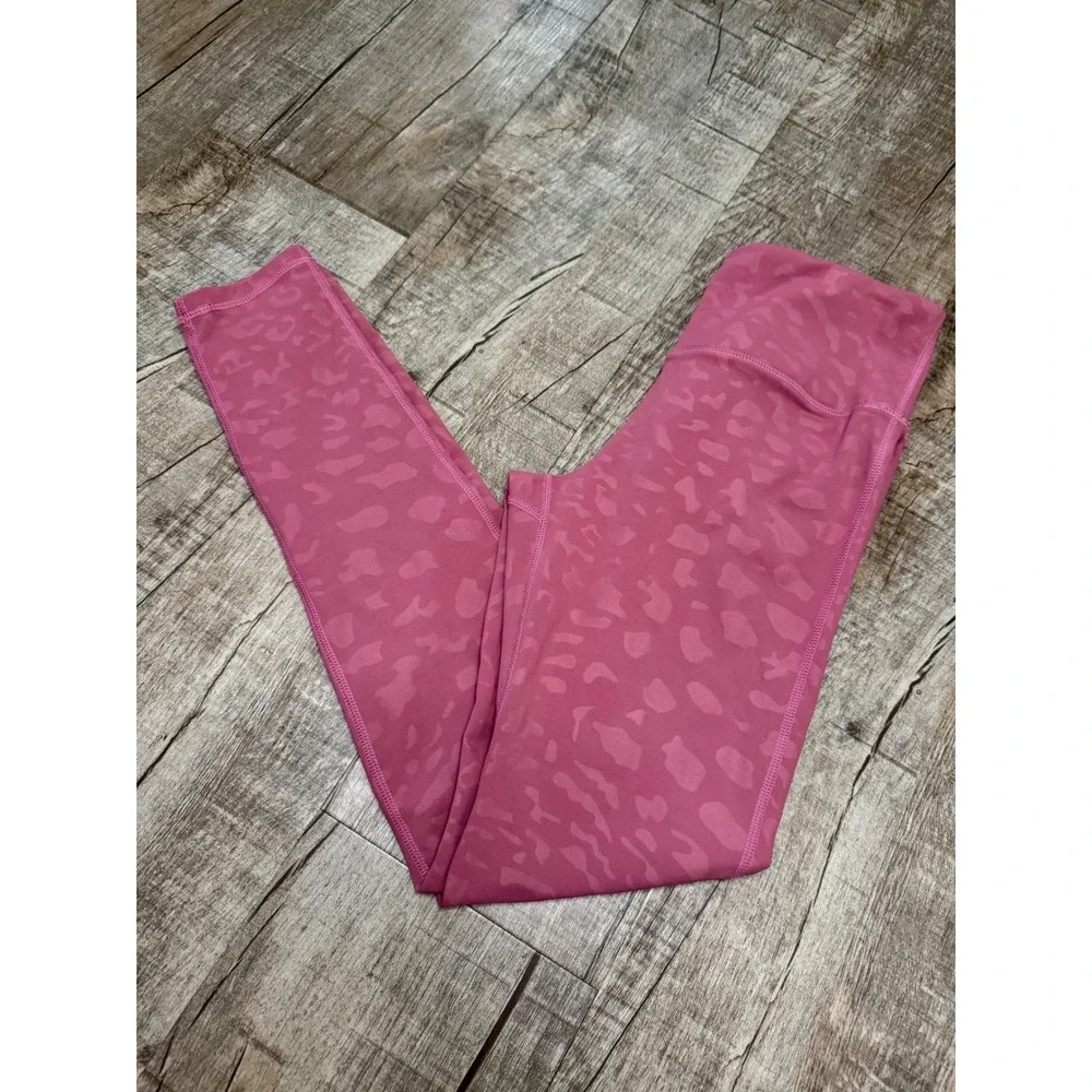 Urban Daizy Womens Pink Leopard Print High Waisted Leggings Small
